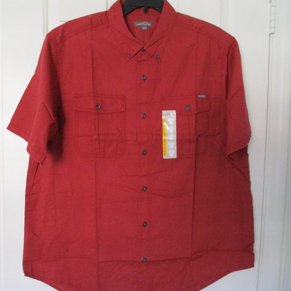 Eddie Bauer Mens S/S Wine Red Cotton Casual Button Down Shirt NWT - Size XXL - Picture 2 of 2